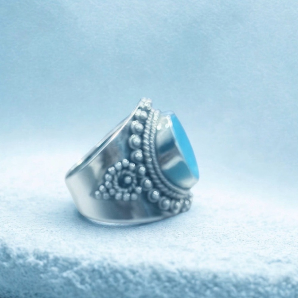 Turquoise Statement Ring - 925 Sterling Silver - Picture 3 of 4